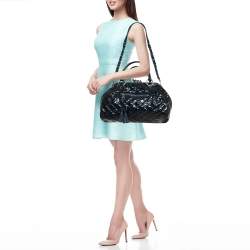 Pre Owned Marc Jacobs Navy Blue Quilted Patent Leather Stam Satchel