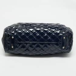 Pre Owned Marc Jacobs Navy Blue Quilted Patent Leather Stam Satchel