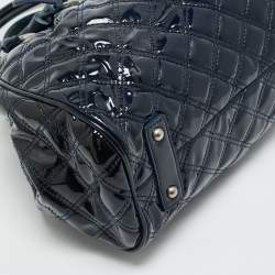 Pre Owned Marc Jacobs Navy Blue Quilted Patent Leather Stam Satchel