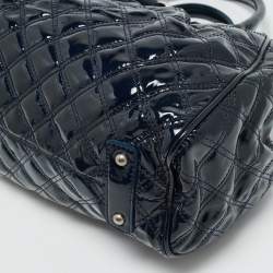 Pre Owned Marc Jacobs Navy Blue Quilted Patent Leather Stam Satchel