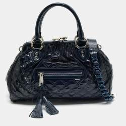 Marc Jacobs Navy Blue Quilted Patent Leather Stam Satchel