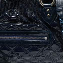 Pre Owned Marc Jacobs Navy Blue Quilted Patent Leather Stam Satchel