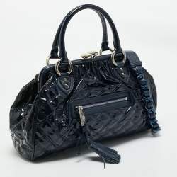 Pre Owned Marc Jacobs Navy Blue Quilted Patent Leather Stam Satchel