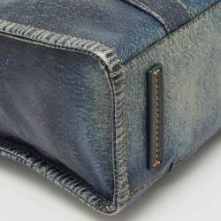 Pre Owned Marc Jacobs Navy Blue Denim Printed Leather Medium The Tote Bag