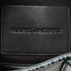 Pre Owned Marc Jacobs Navy Blue Denim Printed Leather Medium The Tote Bag