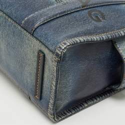 Pre Owned Marc Jacobs Navy Blue Denim Printed Leather Medium The Tote Bag