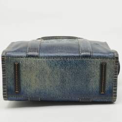 Pre Owned Marc Jacobs Navy Blue Denim Printed Leather Medium The Tote Bag