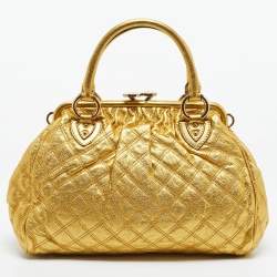Pre Owned Marc Jacobs Gold Quilted Leather Stam Satchel