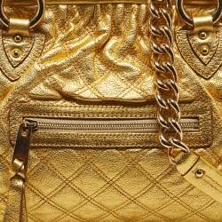 Pre Owned Marc Jacobs Gold Quilted Leather Stam Satchel