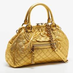 Pre Owned Marc Jacobs Gold Quilted Leather Stam Satchel
