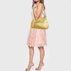 Pre Owned Marc Jacobs Gold Quilted Leather Stam Satchel