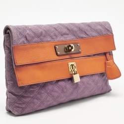 Pre Owned Marc Jacobs Purple/Orange Quilted Leather Oversized Clutch