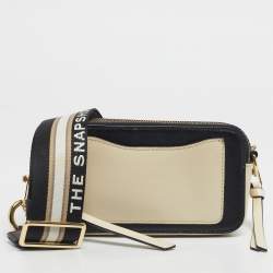 Pre Owned Marc Jacobs Cream/Black Patent Leather Snapshot Camera Crossbody Bag