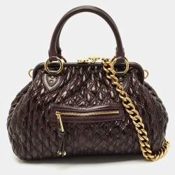 Pre Owned Marc Jacobs Dark Purple Quilted Leather Stam Satchel