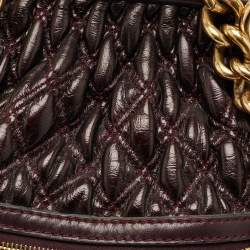 Pre Owned Marc Jacobs Dark Purple Quilted Leather Stam Satchel
