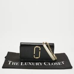 Pre Owned Marc Jacobs Black/Grey Glossy Leather Snapshot Wallet On Chain