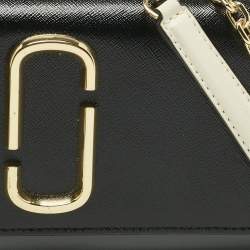 Pre Owned Marc Jacobs Black/Grey Glossy Leather Snapshot Wallet On Chain