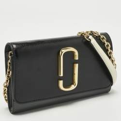 Pre Owned Marc Jacobs Black/Grey Glossy Leather Snapshot Wallet On Chain