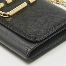 Pre Owned Marc Jacobs Black/Grey Glossy Leather Snapshot Wallet On Chain