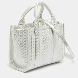 Pre Owned Marc Jacobs Silver/White Leather Mini The Tote 