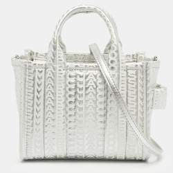 Pre Owned Marc Jacobs Silver/White Leather Mini The Tote 