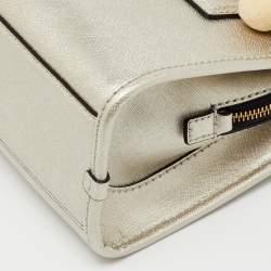 Pre Owned Marc Jacobs Metallic Light Gold Leather Beads and Pom Pom Little Big Shot Bag