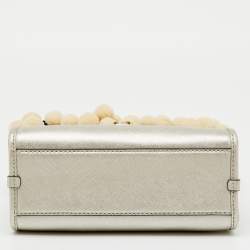 Pre Owned Marc Jacobs Metallic Light Gold Leather Beads and Pom Pom Little Big Shot Bag