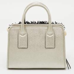 Pre Owned Marc Jacobs Metallic Light Gold Leather Beads and Pom Pom Little Big Shot Bag