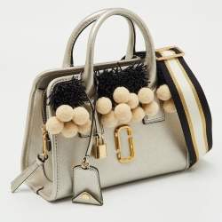 Pre Owned Marc Jacobs Metallic Light Gold Leather Beads and Pom Pom Little Big Shot Bag