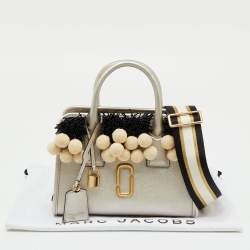 Pre Owned Marc Jacobs Metallic Light Gold Leather Beads and Pom Pom Little Big Shot Bag