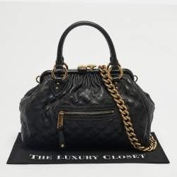Pre Owned Marc Jacobs Black Quilted Leather Stam Satchel
