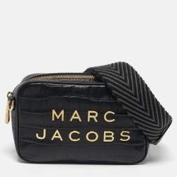 Pre Owned Marc Jacobs Black Flash Croc Embossed Leather Camera Crossbody Bag