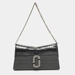 مملوكة مسبقًا Marc Jacobs St. Marc Black Croc Embossed Leather Convertible Clutch