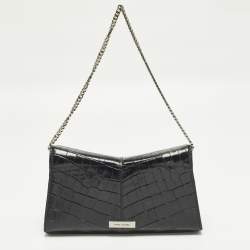 مملوكة مسبقًا Marc Jacobs St. Marc Black Croc Embossed Leather Convertible Clutch