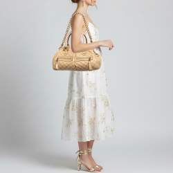 Pre Owned حقيبة ساتشيل مارك جاكوبس إيست ويست "ستام" جلد بيج مبطن 