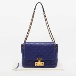 Pre Owned Marc Jacobs Baroque Blue Quilted Leather Flap Shoulder Bag