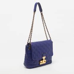 Pre Owned Marc Jacobs Baroque Blue Quilted Leather Flap Shoulder Bag