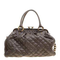Pre Owned Marc Jacobs Dark Beige Quilted Leather Stam Shoulder Bag
