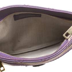 Pre Owned Marc Jacobs Purple Quilted Leather Wristlet Clutch
