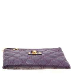 Pre Owned Marc Jacobs Purple Quilted Leather Wristlet Clutch