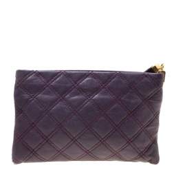 Pre Owned Marc Jacobs Purple Quilted Leather Wristlet Clutch
