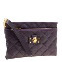 Pre Owned Marc Jacobs Purple Quilted Leather Wristlet Clutch