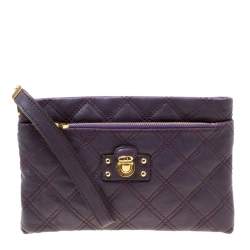 Pre Owned Marc Jacobs Purple Quilted Leather Wristlet Clutch