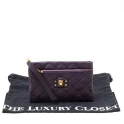 Pre Owned Marc Jacobs Purple Quilted Leather Wristlet Clutch