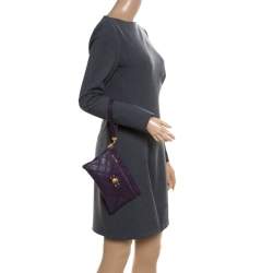 Pre Owned Marc Jacobs Purple Quilted Leather Wristlet Clutch