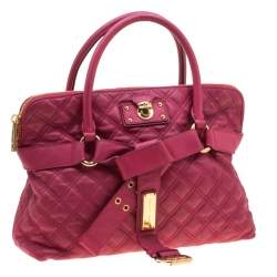 Pre Owned Marc Jacobs Dark Pink Quilted Leather Bruna Belted Tote