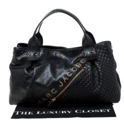 Pre Owned Marc Jacobs Black Leather Studded Logo Tote