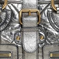 Pre Owned Marc Jacobs Grey Metallic Leather Double Zip Pocket Satchel