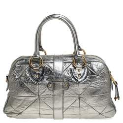 Pre Owned Marc Jacobs Grey Metallic Leather Double Zip Pocket Satchel