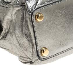Pre Owned Marc Jacobs Grey Metallic Leather Double Zip Pocket Satchel